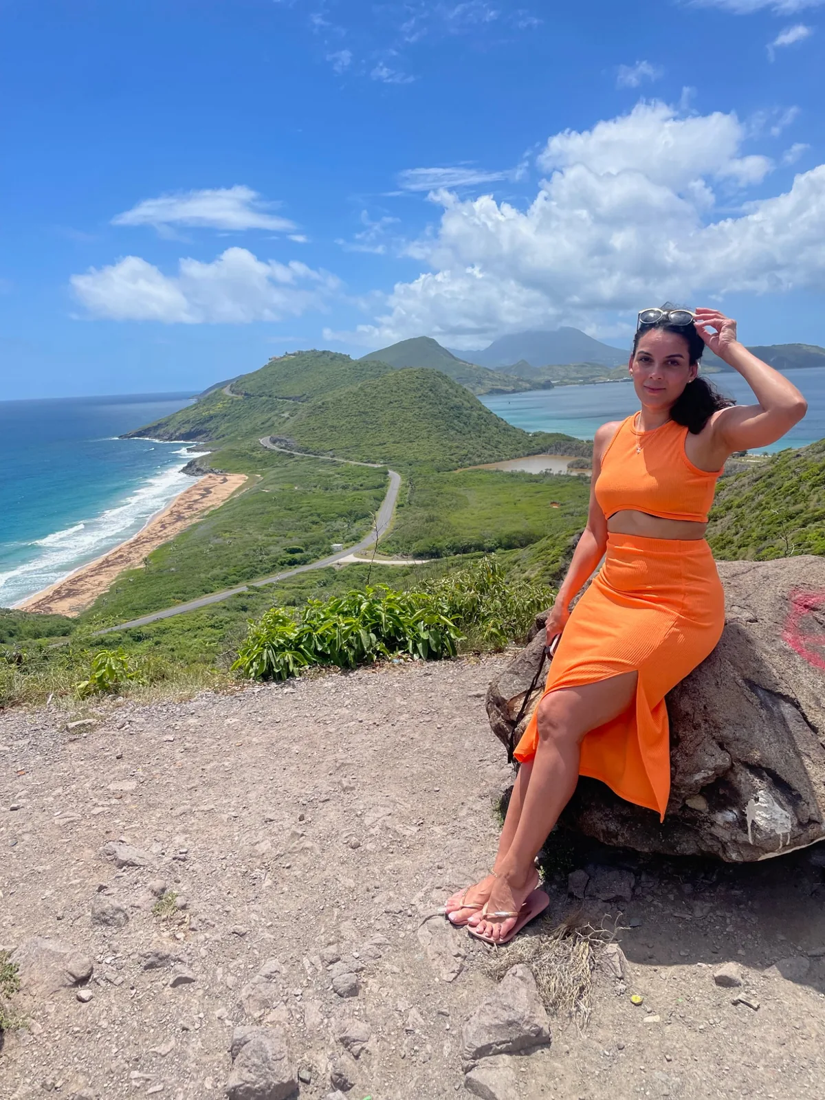 Charlene, cruise specialist, overlooking the Caribbean coastline during a cruise holiday